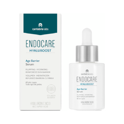 Sérum Endocare Hyaluboost Age Barrier com frasco branco e caixa branca