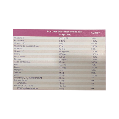 Tabela nutricional de suplemento alimentar com vitaminas e minerais