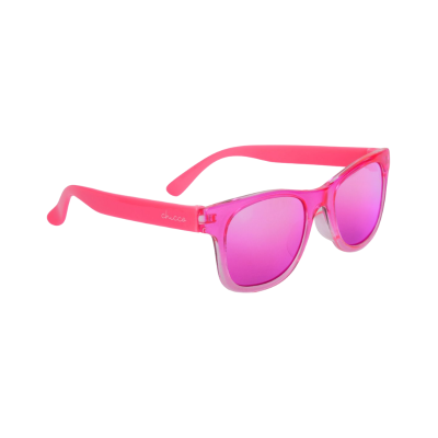 Óculos de sol infantis rosa com lentes espelhadas lilás e marca chicco