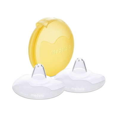Bicos de silicone transparentes com estojo amarelo Medela