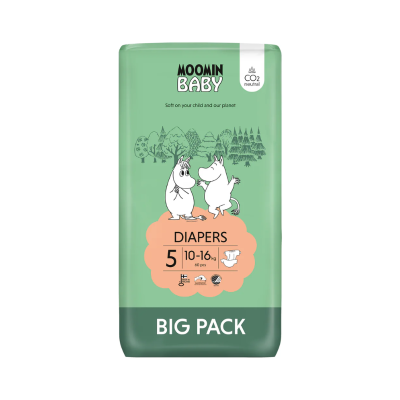 Pacote verde de fraldas Moomin Baby tamanho 5 para bebés 10-16 kg com 60 unidades