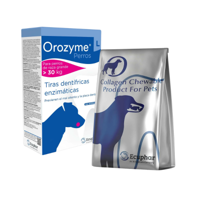 Embalagens de produtos para cães Orozyme e Collagen Chewable da Ecuphar
