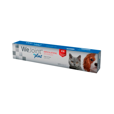 Embalagem do suplemento WeJoint plus para articulações com gato e cão