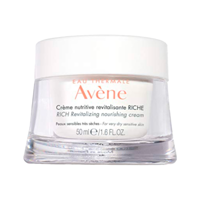 Frasco de creme facial Avène transparente com tampa branca