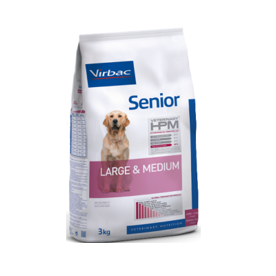Saco de ração para cães sénior Virbac, 3 kg, branco com azul e roxo