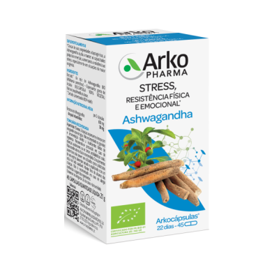 Caixa de suplemento alimentar Ashwagandha Arko Pharma para stress e resistência