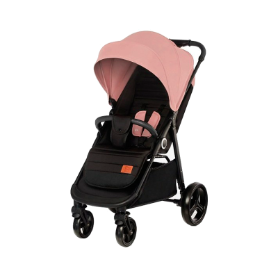 Carrinho de bebé preto com capota rosa