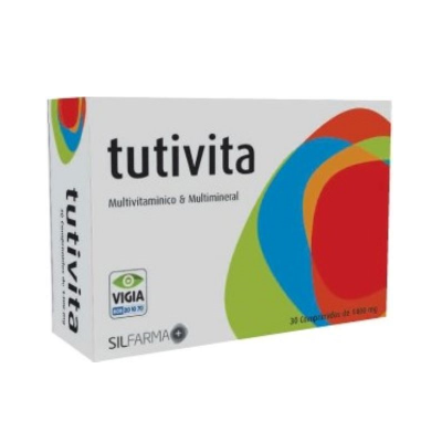 Caixa de suplementos multivitamínicos e multiminerais com design colorido abstrato