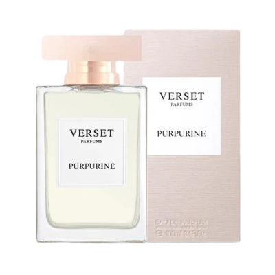 Frasco de perfume Verset Purpurine e caixa rosa claro