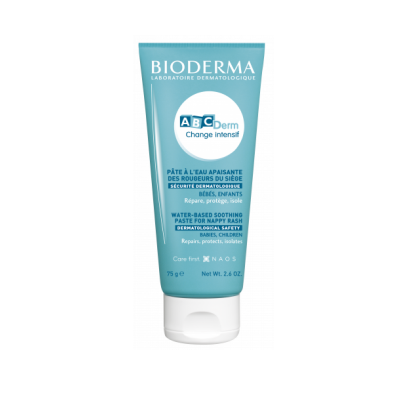 Tubo de creme Bioderma ABCDerm Change Intensif azul claro e branco
