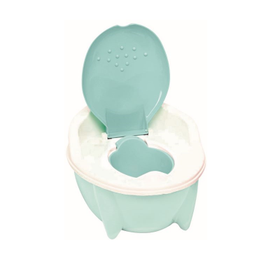 Sanita para bebé verde água e branco com tampa levantada
