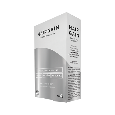 Embalagem branca e cinza de suplemento HAIR GAIN para saúde do cabelo