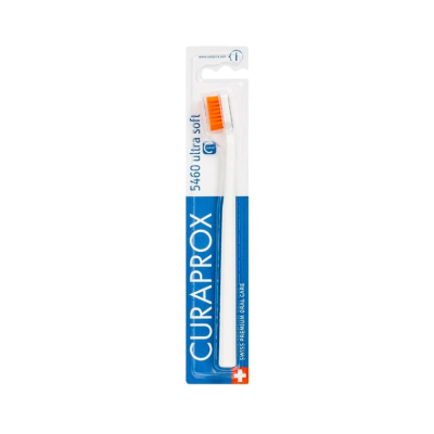 Escova de dentes CURAPROX 5460 Ultra Soft cerdas laranja em embalagem azul e branca
