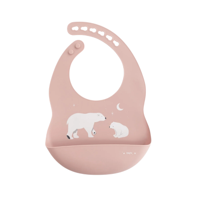 Babete rosa com ursos polares e meias-lua em silicone