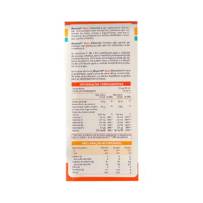Rótulo de suplemento alimentar Absorvit Mais com informações nutricionais e ingredientes