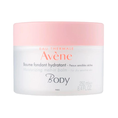 Creme hidratante corporal Avène com tampa rosa e rótulo branco