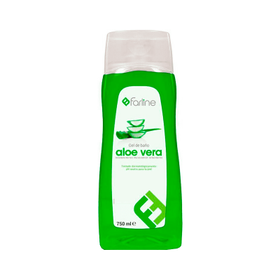 Frasco verde de gel de banho aloe vera Farline com tampa transparente
