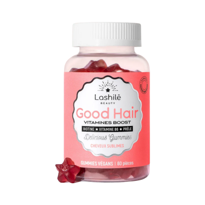 Frasco de gomas de vitaminas Lashilé Good Hair de cor vermelha em forma de estrela
