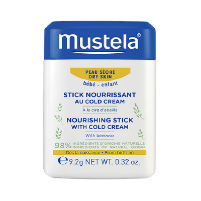 Frasco de stick Mustela para pele seca com tampa azul