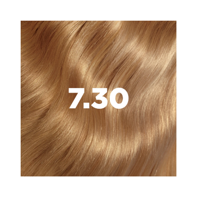 Cabelo castanho dourado brilhante com texto 7.30