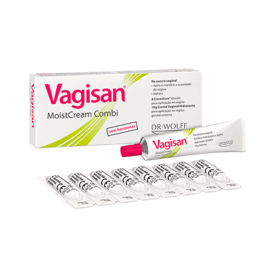 Caixa e produtos Vagisan MoistCream Combi para secura vaginal