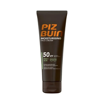 Creme facial hidratante PIZ BUIN SPF 50 em tubo castanho scuro