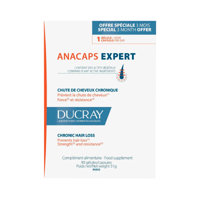 Embalagem de suplemento alimentar Anacaps Expert da Ducray