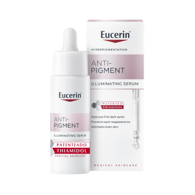 Frasco e embalagem do sérum iluminador Eucerin Anti-Pigment