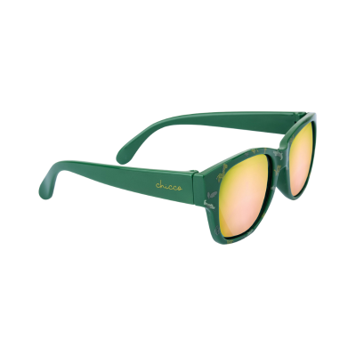 Óculos de sol com armação verde e lentes espelhadas douradas