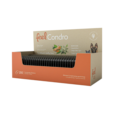 Caixa de suplemento alimentar Feel Condro para cães e gatos com 200 comprimidos