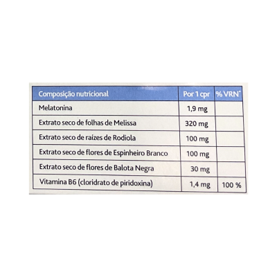 Etiqueta de composição nutricional de suplemento com vários extratos e vitaminas
