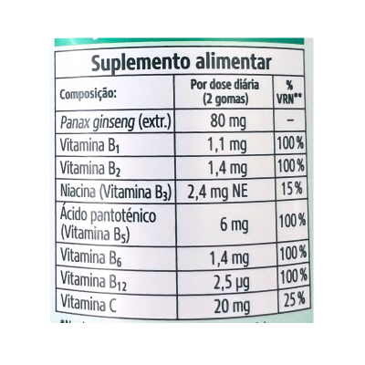 Etiqueta de suplemento alimentar com composição nutricional e dosagem diária