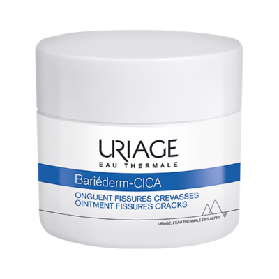 frasco de creme branco com rótulo azul e branco da marca URIAGE