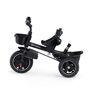 Triciclo infantil preto com cesto e assento ajustável