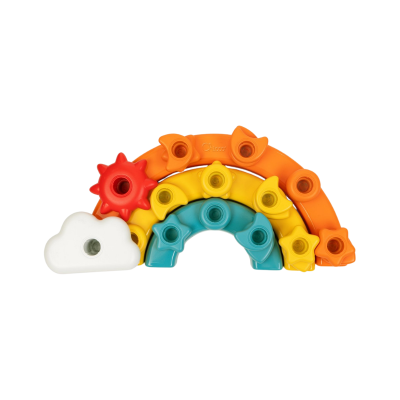 Brinquedo infantil colorido em forma de arco-íris com nuvem e sol