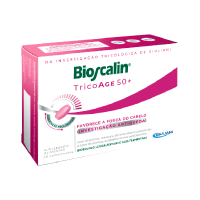 Embalagem de suplemento alimentar Bioscalin TricoAGE 50+
