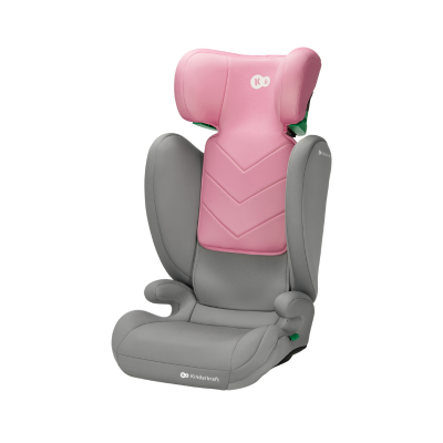 cadeira auto cinza e rosa para crianças com logo Kinderkraft