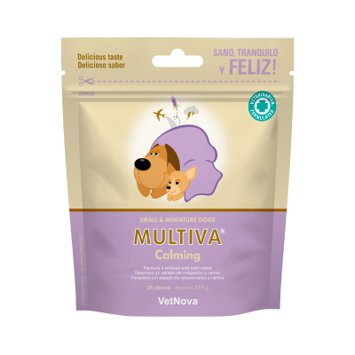 Embalagem de suplemento para cães pequenos Multiva Calming VetNova bege e lilás