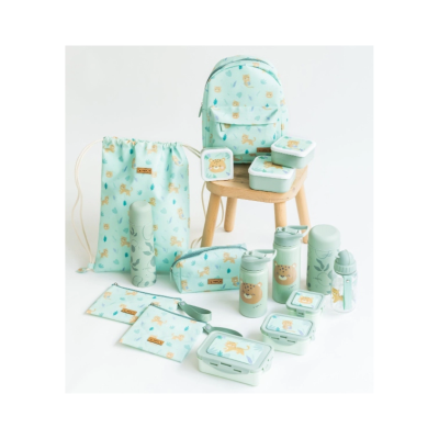 Conjunto de acessórios verde-água com padrões de tigres e folhas para crianças