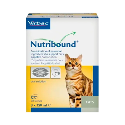 Embalagem produto Virbac Nutribound para gatos com texto e imagem de gato