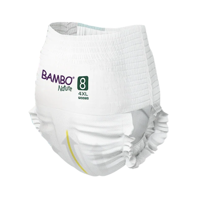 Fralda adulta BAMBO Nature 4XL branca com textura elástica e marca visível
