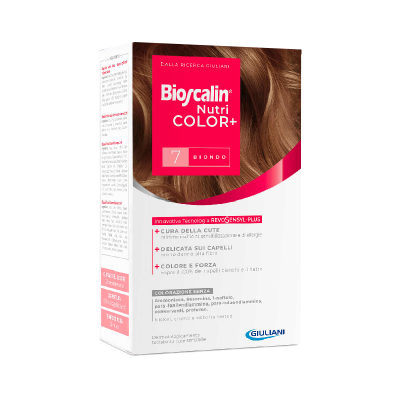 Caixa de tintura de cabelo Bioscalin Nutri Color+ cor 7 Biondo
