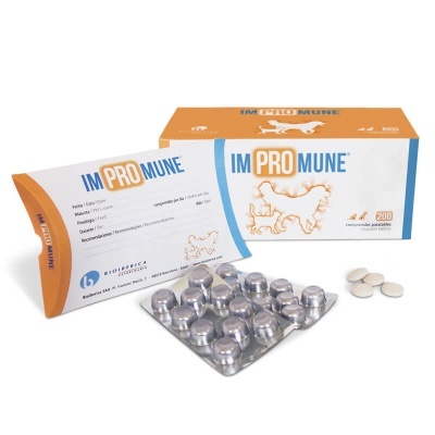 Medicamento IM PROMUNE com caixa laranja e branca e comprimidos em blister