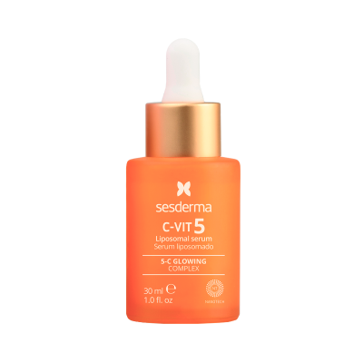 Frasco de serum laranja C-VIT 5 Sesderma com conta-gotas e tampa dourada