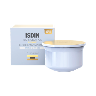 Creme hidratante facial ISDIN com embalagem branca e tampa dourada