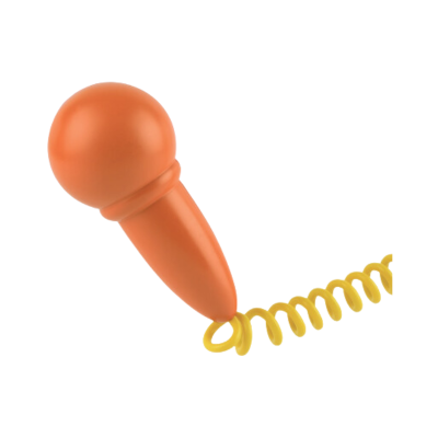 Microfone de brinquedo laranja com cabo amarelo espiral