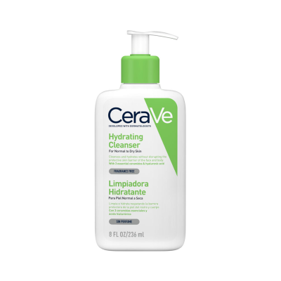 Frasco de CeraVe Hydrating Cleanser com doseador verde