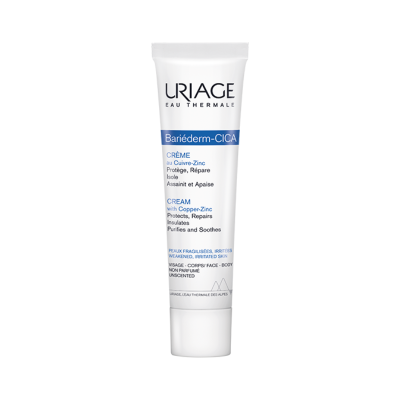 Tube de creme Uriage Bariéderm-CICA branco para pele fragilizada e irritada