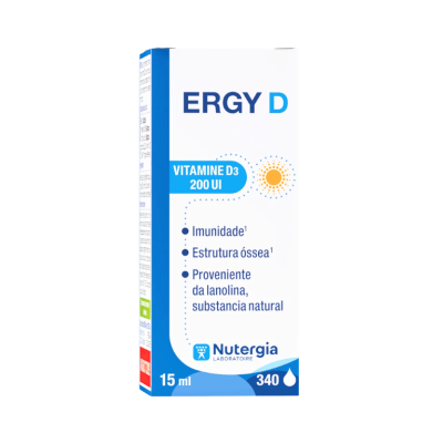 Caixa de suplemento Vitamina D3 ERGY D Nutergia
