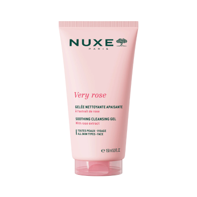 Gel de limpeza facial Very Rose NUXE em tubo rosa, 150 ml